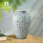 Lọ hoa Bát Tràng dáng vò cao họa tiết hoa đồng tiền men lam SG-LH209