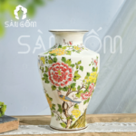 Lọ hoa Bát Tràng dáng chóe họa tiết chim trĩ hoa phù dung vẽ tay SG-LH330