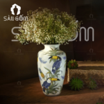 Lọ hoa Bát Tràng dáng đùi dế họa tiết chim vẹt cây thơm SG-LH266