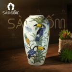 Lọ hoa Bát Tràng dáng đùi dế họa tiết chim vẹt cây thơm SG-LH247