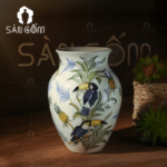 Lọ hoa Bát Tràng dáng tỏi họa tiết chim vẹt cây thơm SG-LH248