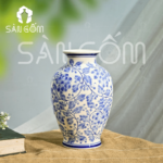 Lọ hoa Bát Tràng dáng vò thấp họa tiết dây hoa men lam SG-LH252
