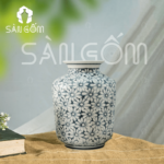 Lọ hoa Bát Tràng dáng vuông họa tiết hoa đồng tiền men lam SG-LH219