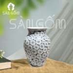 Lọ hoa dáng tỏi họa tiết hoa đồng tiền men lam Bát Tràng SG-LH218