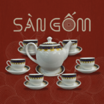 Bộ ấm chén dáng chuông họa tiết hoa văn móc câu SG-AC233