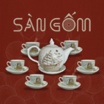 Bộ ấm chén dáng chuông vẽ chỉ vàng họa tiết thuận buồm xuôi gió SG-AC231