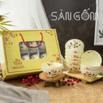 Bộ bát cơm họa tiết hoa đào hồng gốm sứ Bát Tràng SG-BC18