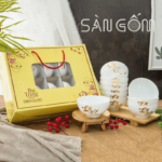 Bộ bát cơm họa tiết hoa sen vẽ chỉ vàng gốm sứ Bát Tràng SG-BC20