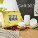 Bộ bát cơm sứ trắng vẽ chỉ vàng gốm sứ Bát Tràng SG-BC24