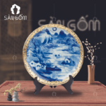 Đĩa trang trí men lam bọc đồng họa tiết sơn thủy vẽ tay SG-ĐC26