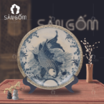 Đĩa sứ trưng bày men rạn bọc đồng cá chép chơi trăng SG-ĐC30