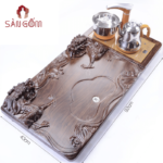 Khay trà điện thông minh dáng chữ nhật họa tiết song long SG-KDT03