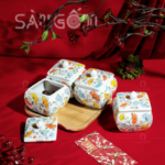 Bộ 4 hủ mứt hình vuông gốm sứ Bát Tràng họa tiết dây hoa SG-KMT56