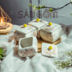 Bộ 4 hủ mứt hình vuông họa tiết hoa đào hồng SG-KMT50