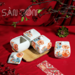 Bộ 4 hủ mứt hình vuông họa tiết hoa màu cam SG-KMT60