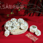 Bộ 7 hủ mứt họa tiết hoa đào hồng lá xanh gió mây tre SG-KMT61