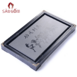 Khay trà dáng chữ nhật màu đà nẹp đồng 4 góc họa tiết Mã Đáo Thành Công SG-KTG02