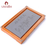 Khay trà gỗ nâu nẹp đồng họa tiết Mã Đáo Thành Công SG-KTG03