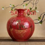 Bình hút lộc màu đỏ vẽ chỉ vàng họa tiết tứ cảnh gốm sứ Bát Tràng SG-BHL137
