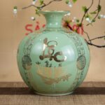 Bình hút lộc màu xanh ngọc vẽ chỉ vàng họa tiết tứ cảnh gốm sứ Bát Tràng SG-BHL131