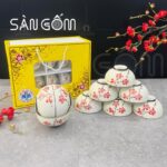 Bộ bát cơm Bát Tràng họa tiết hoa đào đỏ vẽ tay SG-BC27