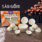 Bộ bát đĩa họa tiết hoa cúc vàng gốm sứ Bát Tràng SG-BD19