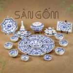 Bộ bát đĩa hoa mặt trời Bát Tràng họa tiết dây hoa phù dung SG-HMT20