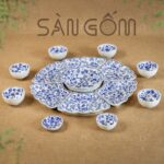 Bộ bát đĩa hoa mặt trời Bát Tràng họa tiết dây hoa sen men lam SG-HMT26