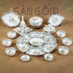 Bộ bát đĩa hoa mặt trời Bát Tràng họa tiết hoa sen đen viền bèo SG-HMT24
