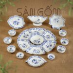 Bộ bát đĩa hoa mặt trời Bát Tràng họa tiết hoa sen men lam SG-HMT29