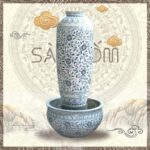 Chậu lu nước phong thủy men rạn họa tiết hoa đồng tiền SG-LN03