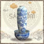 Chậu lu phong thủy men lam Bát Tràng họa tiết sơn thủy SG-LN02