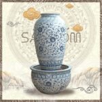 Chậu lu nước Bát Tràng men rạn họa tiết hoa đồng tiền SG-LN09