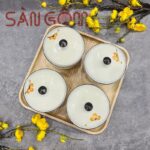 Khay mứt sứ Bát Tràng 4 hũ khay gỗ họa tiết hoa đào cam SG-KMT68