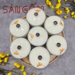 Khay mứt sứ Bát Tràng 7 hũ khay gỗ họa tiết hoa đào cam SG-KMT89