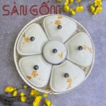 Khay mứt sứ Bát Tràng dáng bông hoa khay mây họa tiết hoa đào cam SG-KMT93