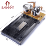 Bàn trà điện thông minh dáng chữ nhật màu đà nẹp đồng 4 góc họa tiết mã đáo thành công SG-KDT09