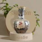 Bình tỏi men hanh vàng họa tiết chữ Lộc vẽ tay vẽ vàng gốm sứ Bát Tràng SG-LT21