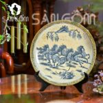 Đĩa cảnh trang trí men rạn bọc đồng họa tiết mã đáo thành công SG-ĐC35
