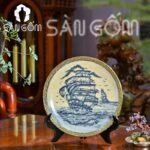 Đĩa cảnh trang trí men rạn bọc đồng họa tiết "Thuận Buồm Xuôi Gió" SG-ĐC37