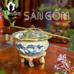 Điếu bát dáng bầu men rạn bọc đồng họa tiết Tùng hạc diên niên SG-DB07