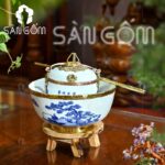 Điếu bát men lam bọc đồng họa tiết Lã Vọng Câu Cá SG-DB04