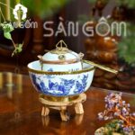 Điếu bát men lam bọc đồng họa tiết Trúc lâm thất hiền SG-DB05