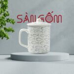 Ly sứ có nắp Bát Tràng họa tiết vẽ tay đàn cá con SG-LS152