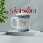 Ly sứ có nắp Bát Tràng họa tiết vẽ tay đàn con cá lớn SG-LS154