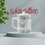 Ly sứ có nắp Bát Tràng họa tiết vẽ tay đàn cá men lam SG-LS156