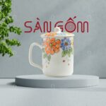 Ly sứ có nắp Bát Tràng họa tiết vẽ tay hoa ngũ sắc SG-LS149