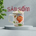 Ly sứ có nắp Bát Tràng họa tiết vẽ tay hoa phù dung SG-LS160