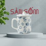 Ly sứ có nắp Bát Tràng họa tiết vẽ tay nhành dây hoa SG-LS148