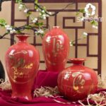 Bộ bình tài lộc trang trí màu đỏ hoạ tiết "Phúc Lộc Thọ" SG-LH383